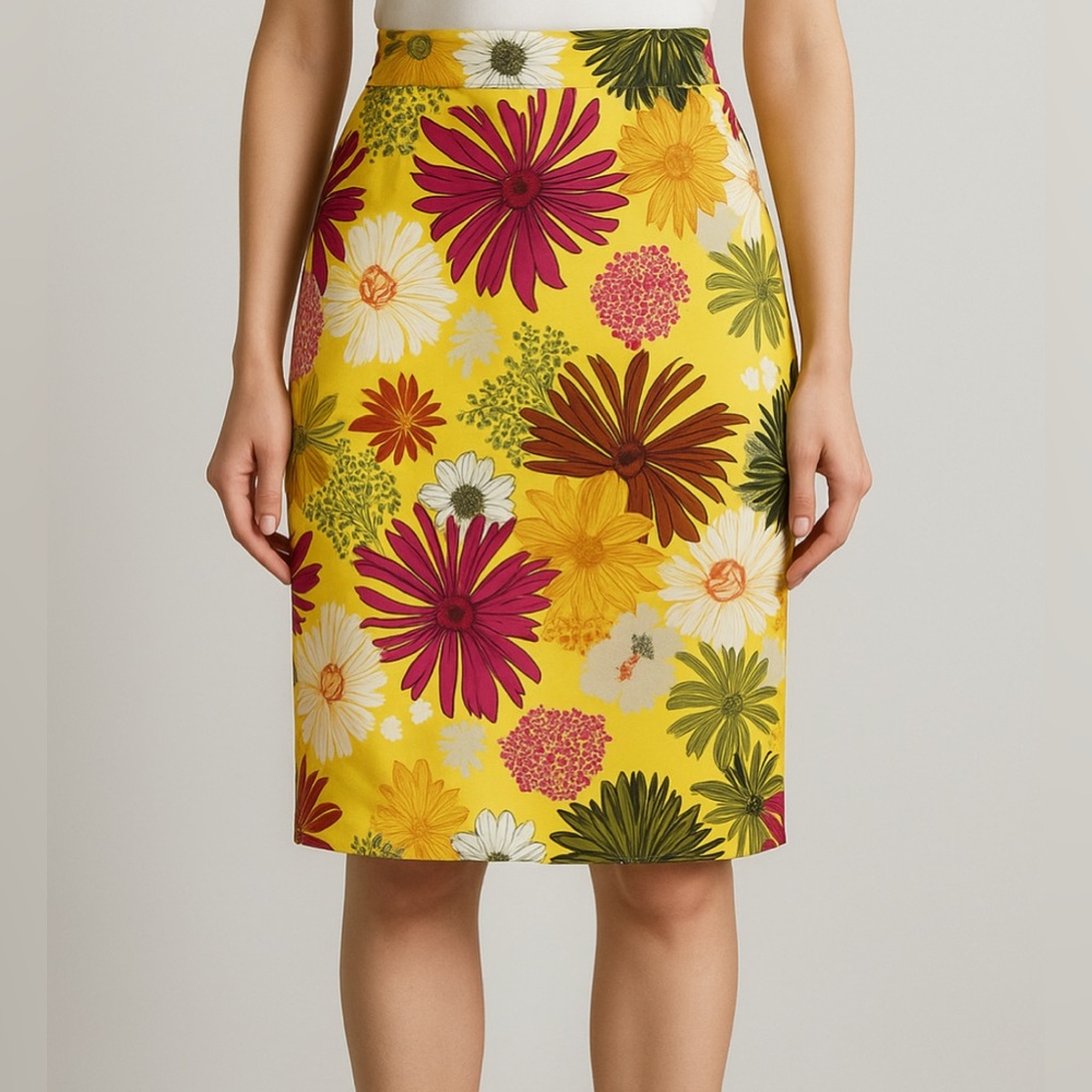7th Avenue Design Studio Yellow Floral Pencil Skirt – women’s Size L (A174)✨